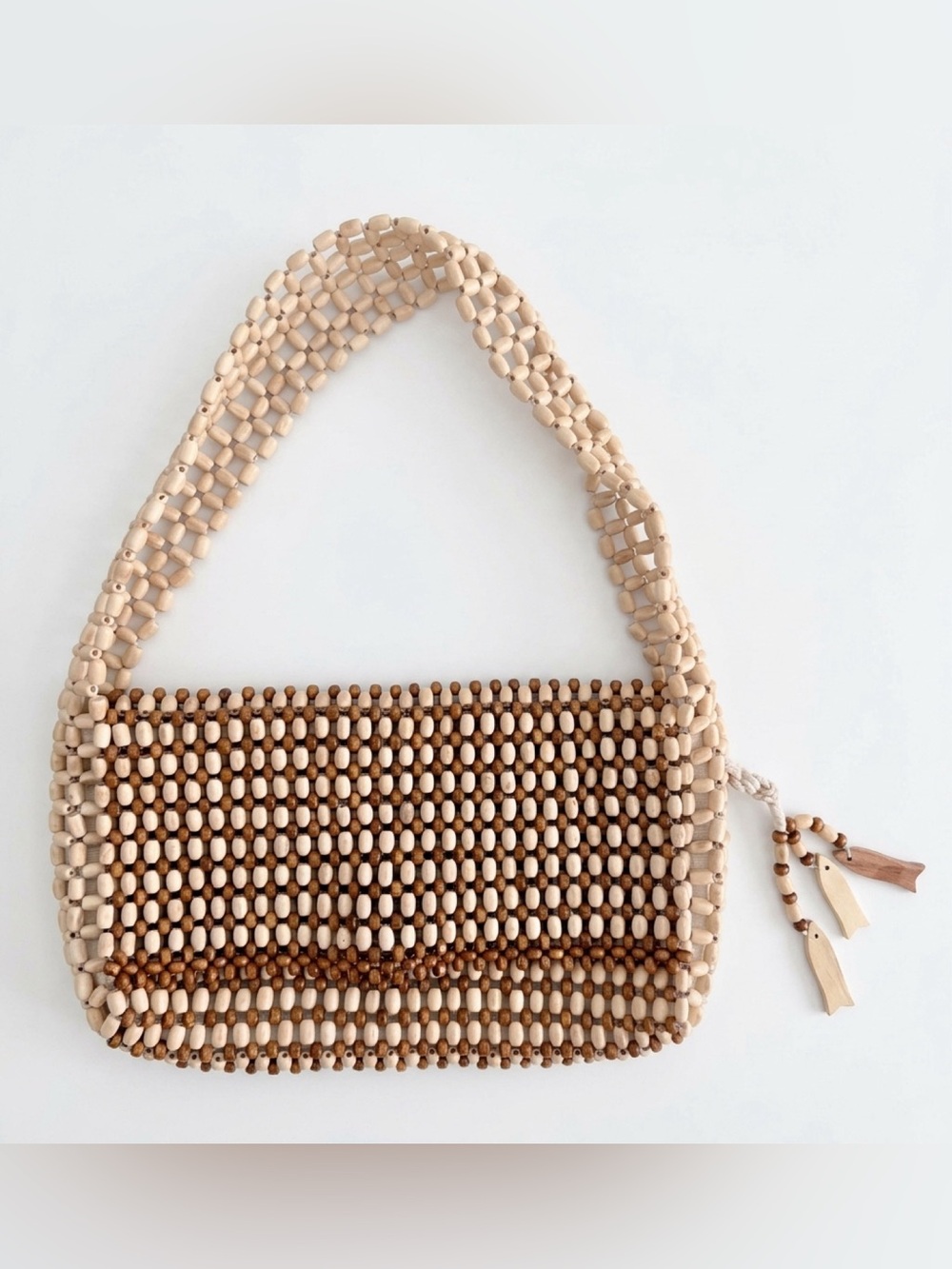 T.J.Maxx Beige and Brown Beaded Shoulder Bag